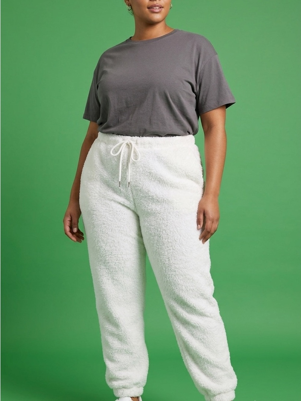 SHEIN White Sherpa Drawstring Joggers